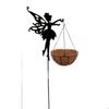 Coconut Palm Flower Basket Arrangement - Hanging Wrought Iron Pot for Courtyard Wall Decor