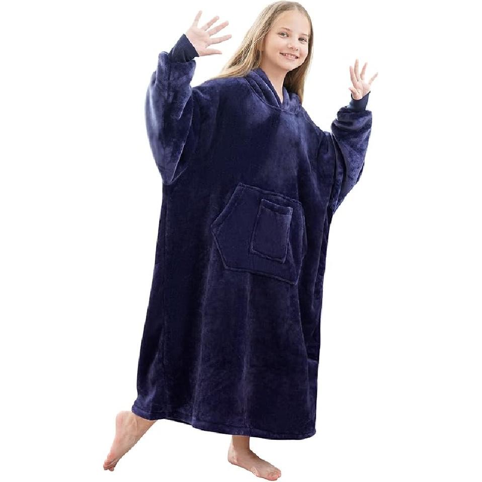 FUSSEDA Oversized Wearable Blanket Sweatshirt, Thick Warm Fleece Cozy Sherpa Hooded with Pockets and Sleeves Gift for Adult