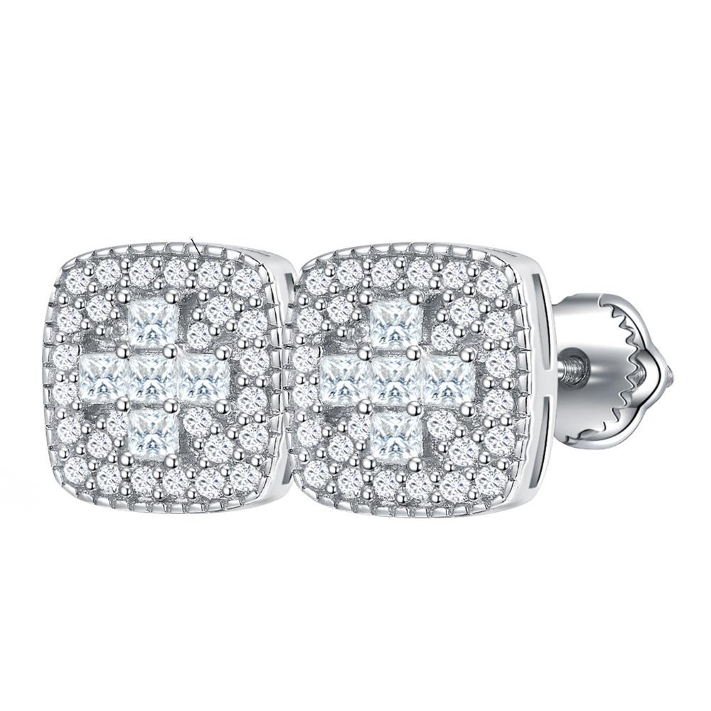 

Муассанит Настоящий Мужской Настоящее Стерлинговое Серебро 925 пробы Ледяные Хип-Хоп Квадратные Серьги белый