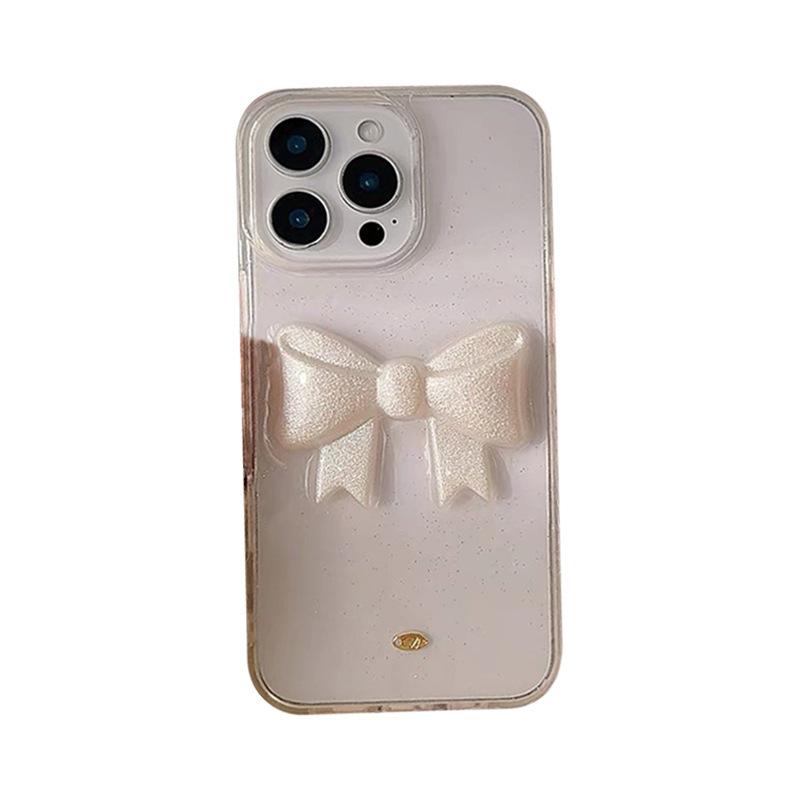 Japanese and Korean Ins Style Drop Glue Transparent Bow Phone Case for IPhone 16 Promax Women's 15 for Apple 17