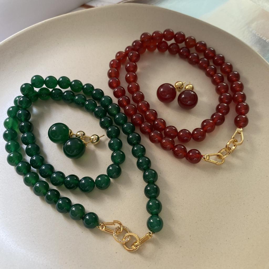Achatperlen Hochwertiger Eleganter Östlicher Charme Chinesischer Stil Kontrastfarbener Verschluss Halskette Pulloverkette Halskette