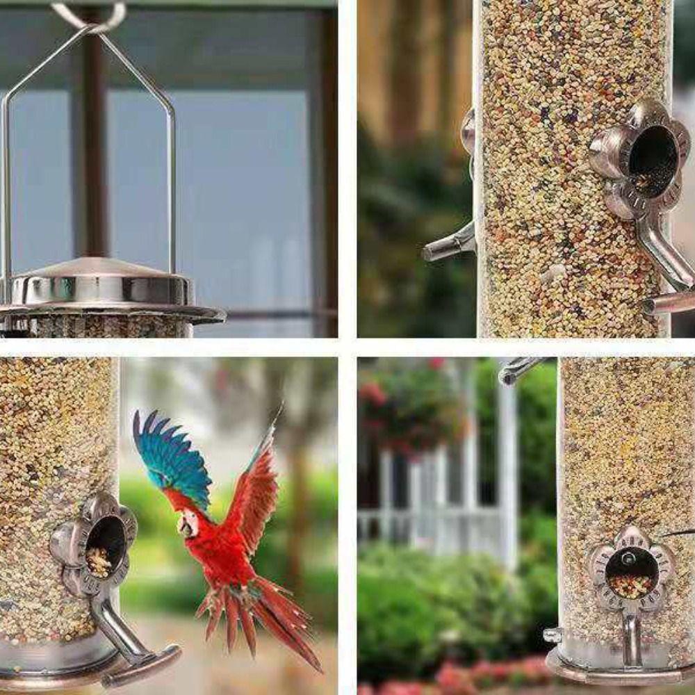 Metal Bird Feeder Automatic Transparent Bird Food Dispenser Large Capacity Waterproof Bird Feeding Bowl Outdoor
