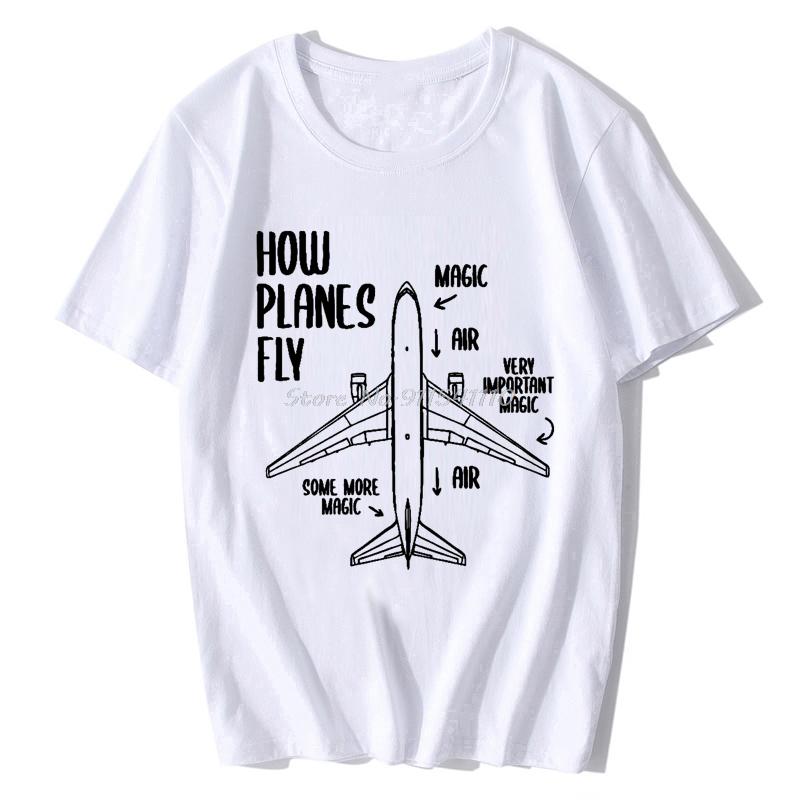Мужская футболка  Как летают самолеты  Инженер Пилот Самолет Хлопковая Повседневная С коротким рукавом Круглый вырез Футболки Футболка Харадзюку S