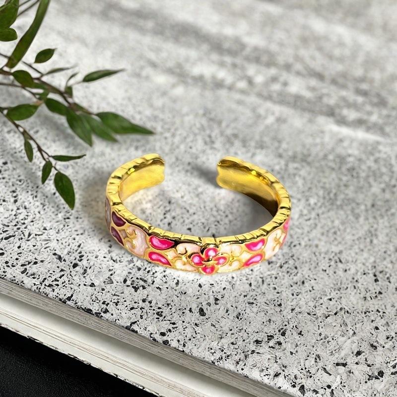 Neuer Mittelalterlicher Französischer Retro Emaille Tropfen Offener Ring Muster Hofstil Nischendesign Personalisierter Ring Frau