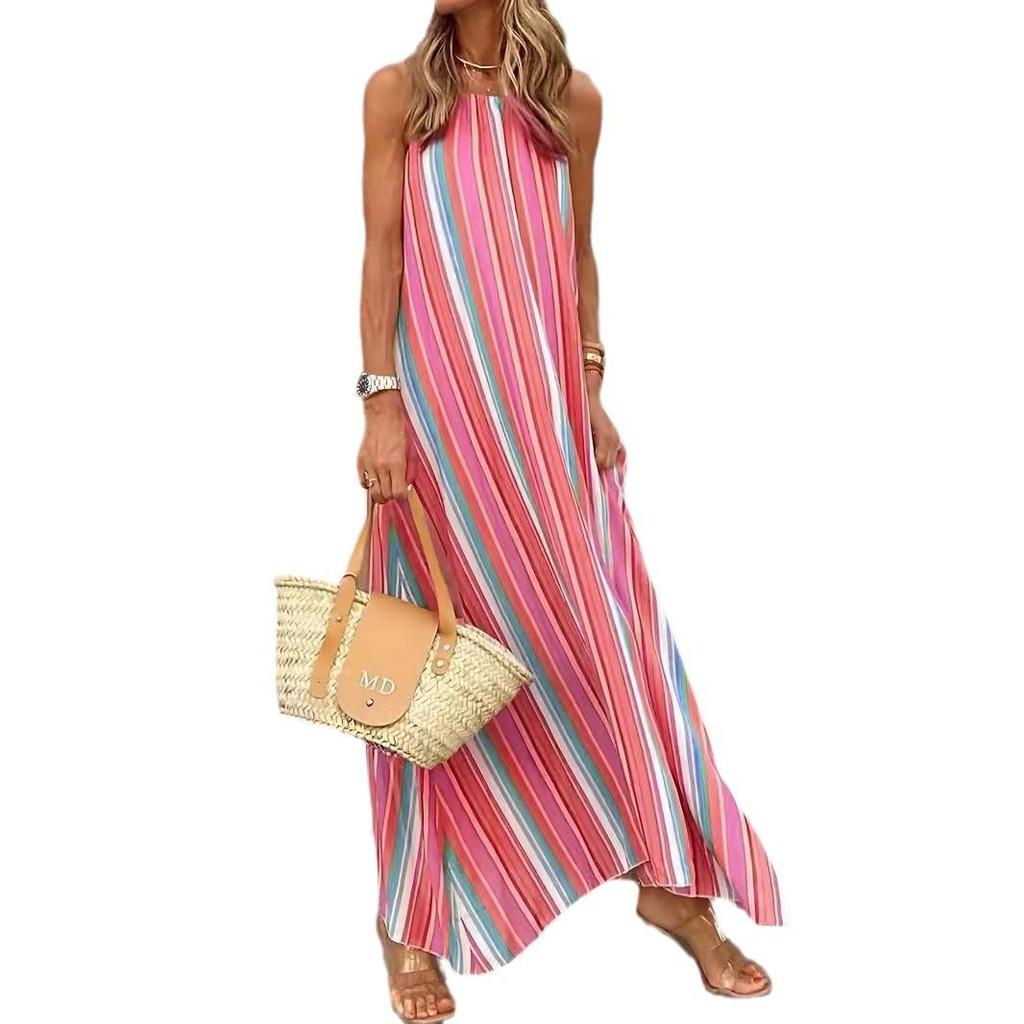 European and American Fashion 2024 Bohemian Print Sling Dress - New Arrivals