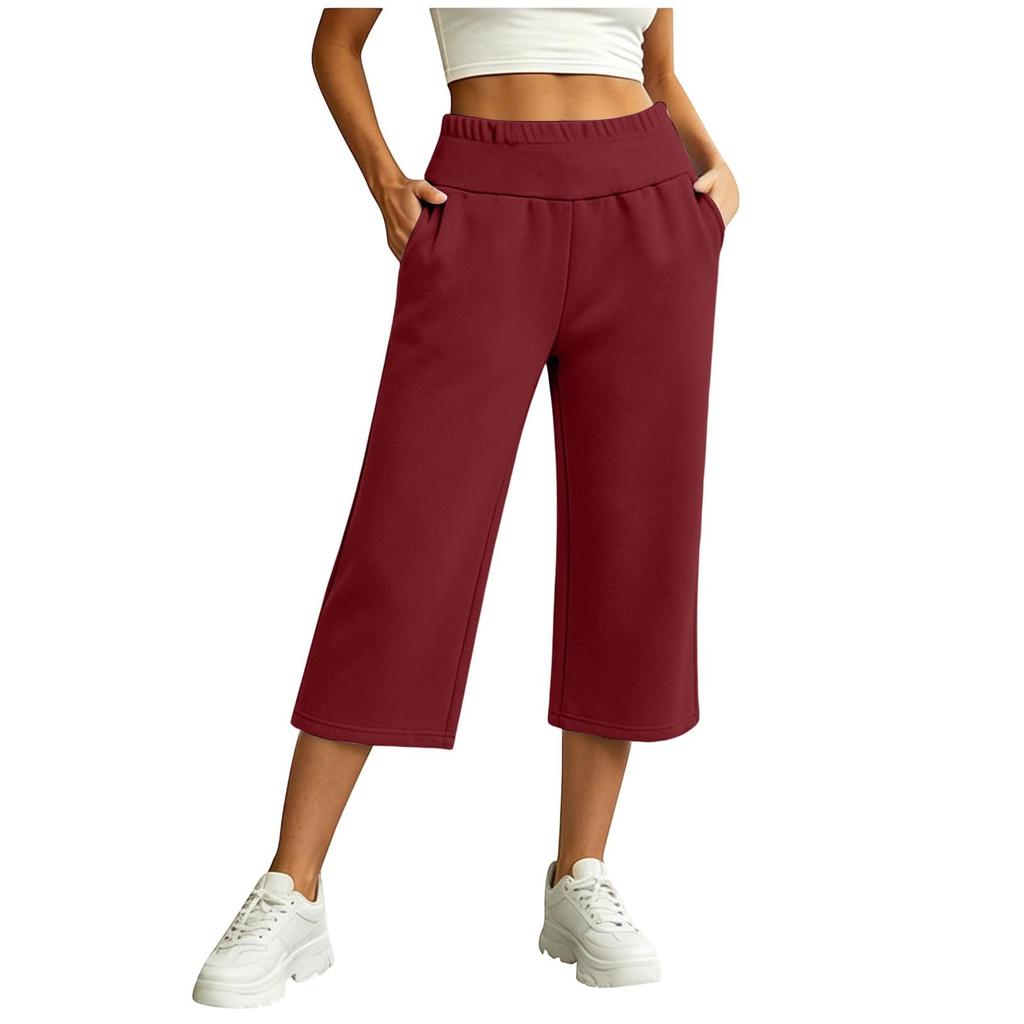 Damen Casual Farbe Lockere Passform Weiter Bein Elastischer Bund Jogginghose für den täglichen Gebrauch