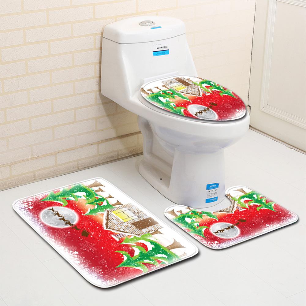 Christmas Bathroom Floor Mat Toilet Three-Piece Set
