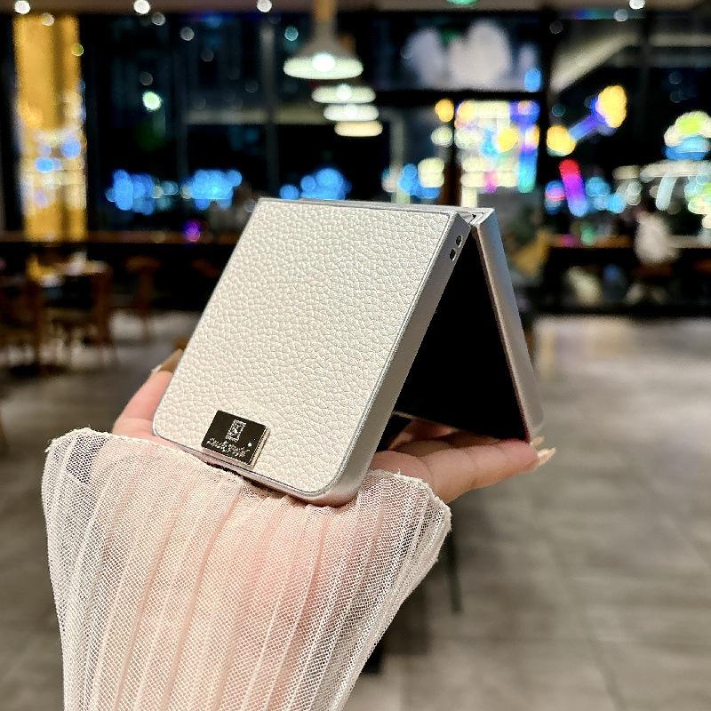 Silver Edge Lychee Pattern Samsung Z Flip7 Case, Drop-Proof, Anti-Scratch, Compatible with 5th/6th Gen