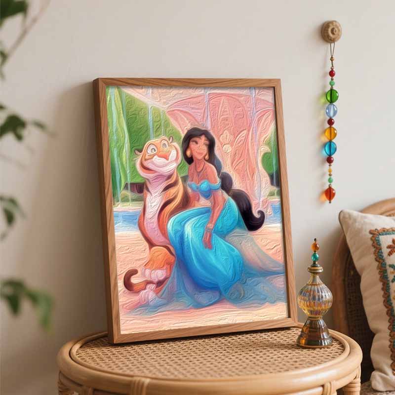 Disney oil painting Jasmine and Rajah handmade diy art painting home decoration