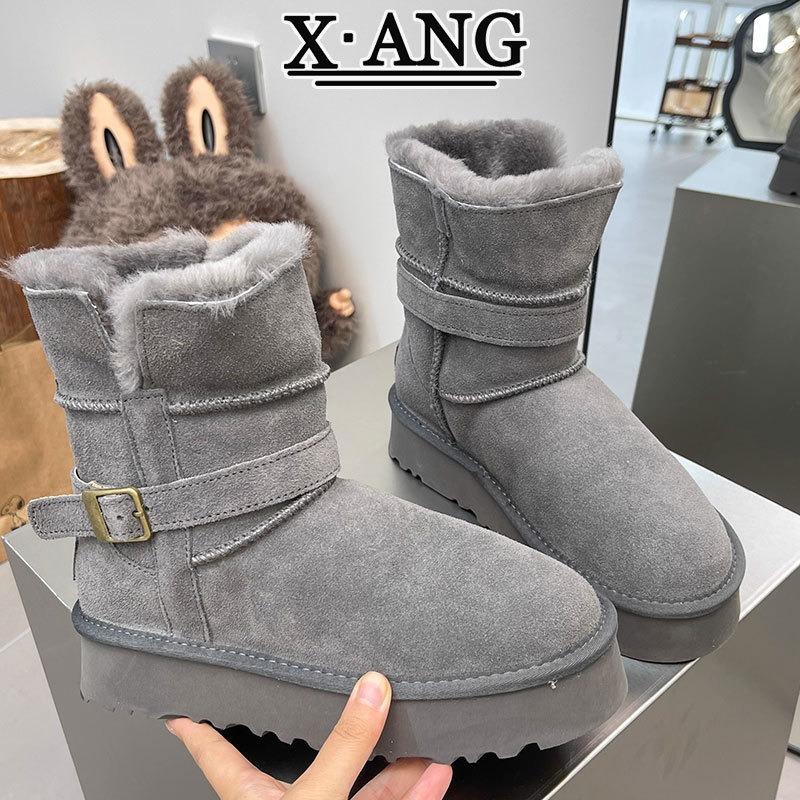 Sangpo sheepskin and fur integrated snow boots women's thick-soled non-slip two short boots piled and thickened thermal cotton shoes