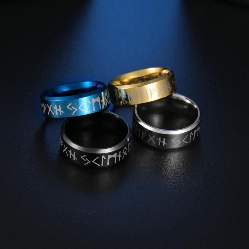 HERRE Ring Rustfritt Stål Mote Stil HERRE Dobbel Bokstav Rune Ord Odin Norse Viking Amulet RETRO Ringer Smykker