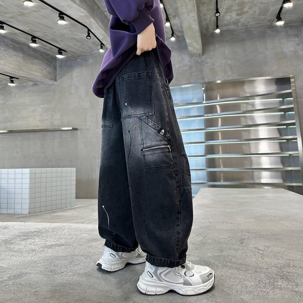 Boys' Black Straight-Leg Jeans - Versatile Spring/Autumn 2025 Style
