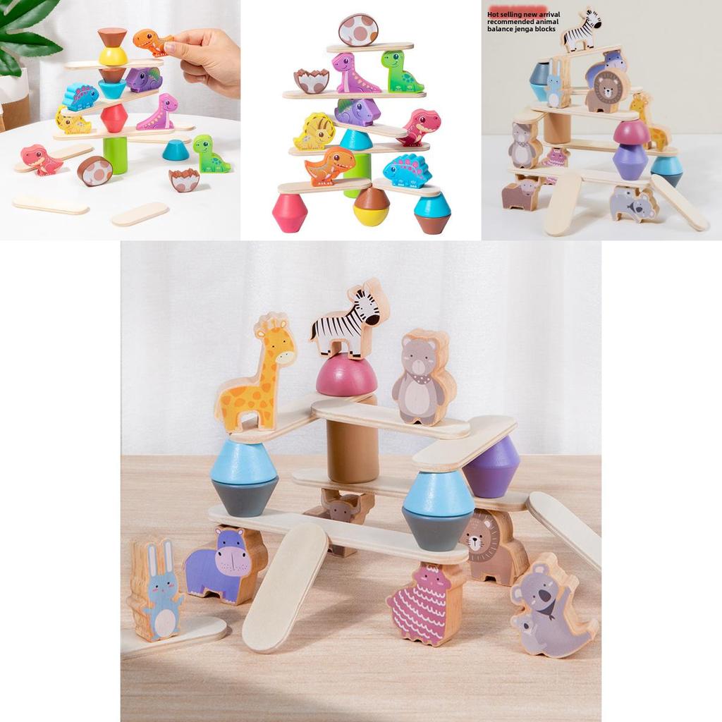 Wooden Animal Stacking Toy With Water Based Paint For Child Development And Parent Child Interaction