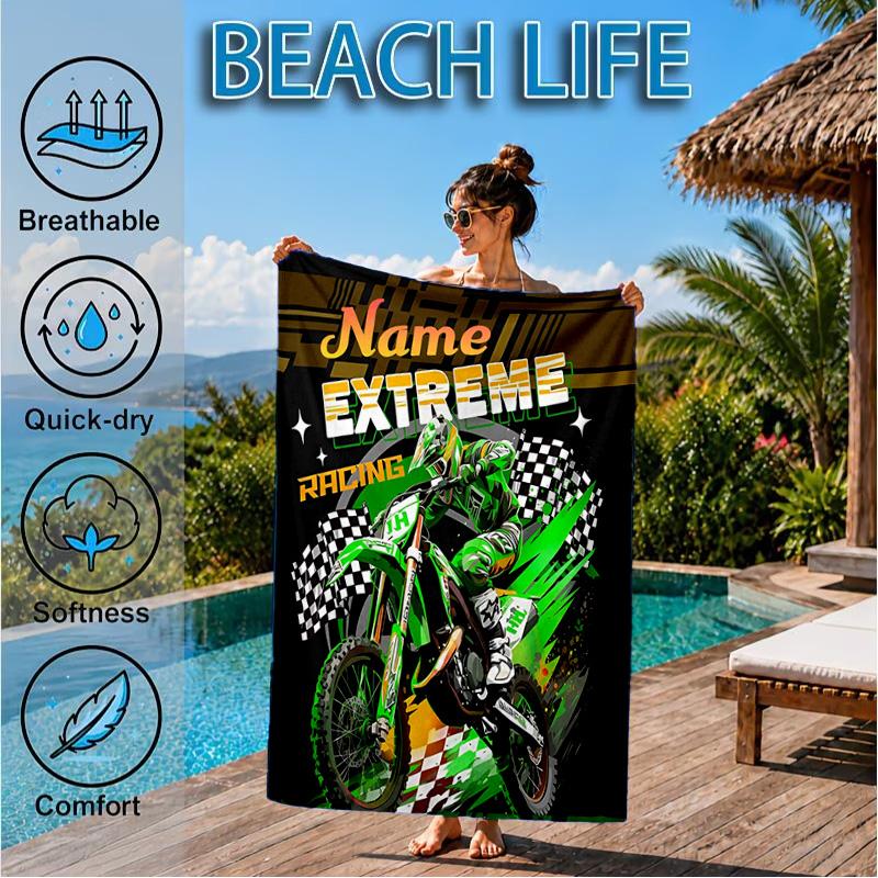 Asciugamano da Spiaggia Personalizzato con Nome e Veicolo Fuoristrada/Pompieri, in Microfibra, Leggero e Asciugatura Rapida, per Viaggi Estivi, Regalo per Piscina