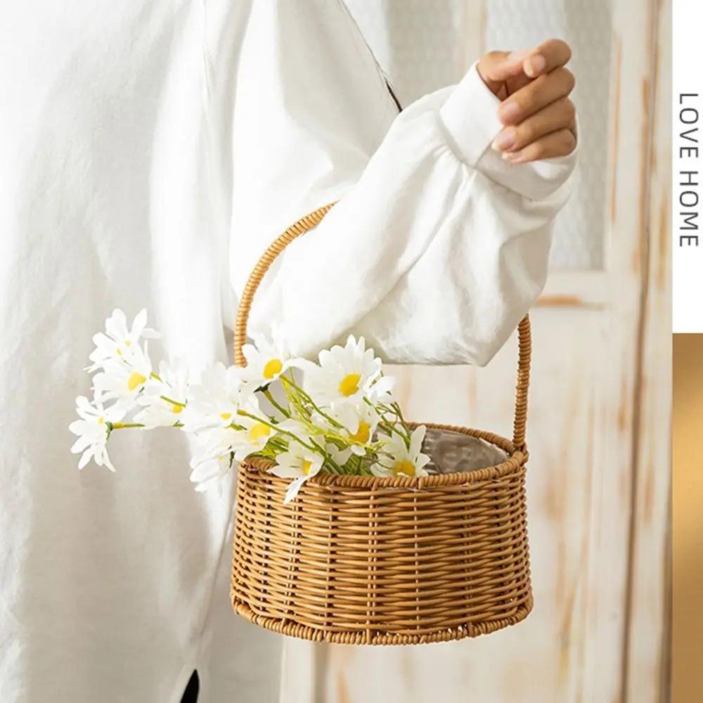 Ručně pletený svatební košík na květiny z vrbového proutí, organizér na drobnosti, dárková dekorace