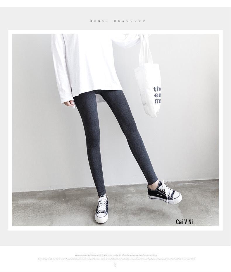 Women's High Waist Brushed Cotton Leggings: Versatile, Slim Fit Nine-Point Pants for Spring and Autumn.