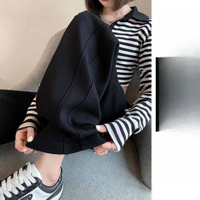 

Весна и осень Новые свободные прямые брюки-бананы с высокой талией Повседневные широкие брюки женские 2XL чёрный