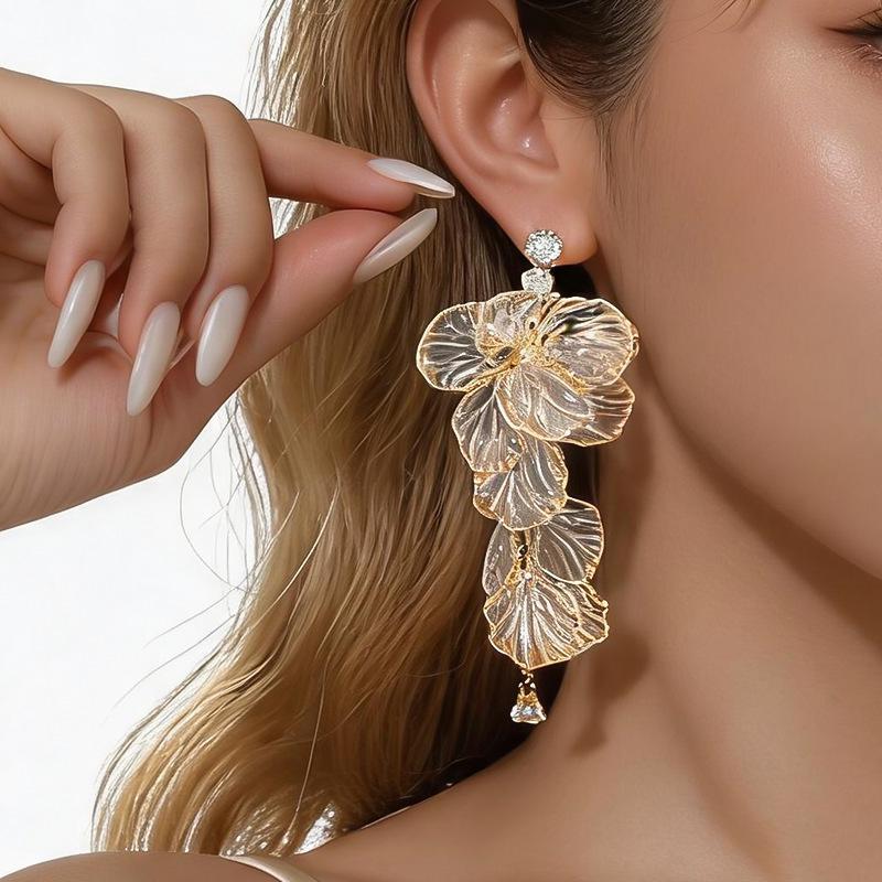 European Retro Rhinestone Tassel Flower Stud Earrings - Luxurious High-End Design for Women