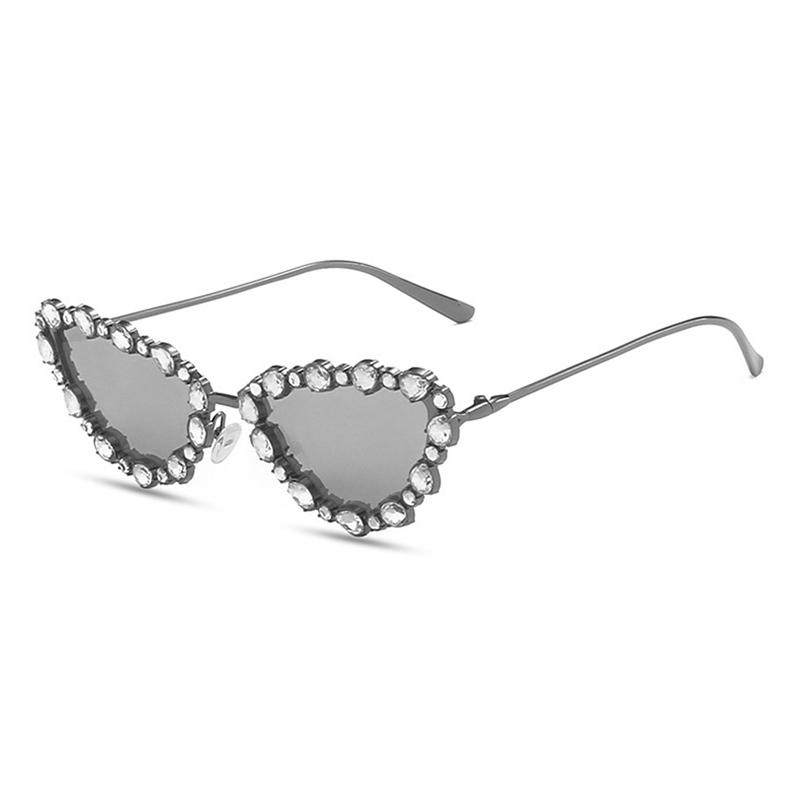 

SO&EI Fashion Luxury Crystal Women Cat Eye Sunglasses Shades UV400 Retro Trending Men Metal Frame Gradient Mirror Sun Glasses As the picture
