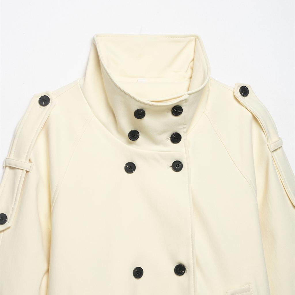 New European and American style stand-up collar double-breasted fashion lace-up trench coat