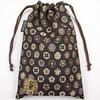 Senshishuin Nishijin Brocade Drawstring Bag with Chinese Flower Dark Large (Lined) Pattern, Brown,