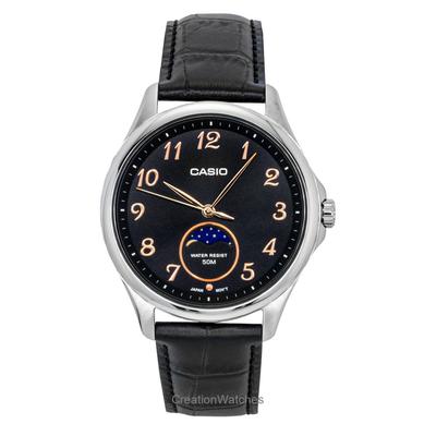 Reloj de Pulsera para Hombre Analógico Estándar Fase Lunar Correa de Cuero Esfera Negra Cuarzo MTP-M110L-1AV