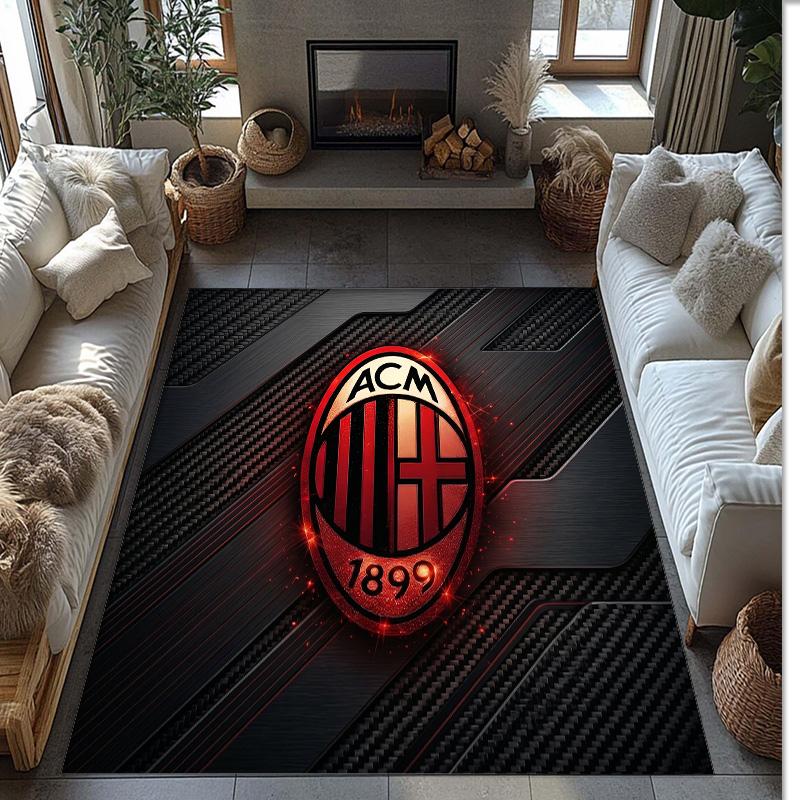 Tappeto in Flanella Stampato AC Milan Antiscivolo Morbido Poliestere Tappeto per Pavimento Tappetino Decorativo da Interno per Camera da Letto Soggiorno Divano Sala Giochi Decorazione Casa