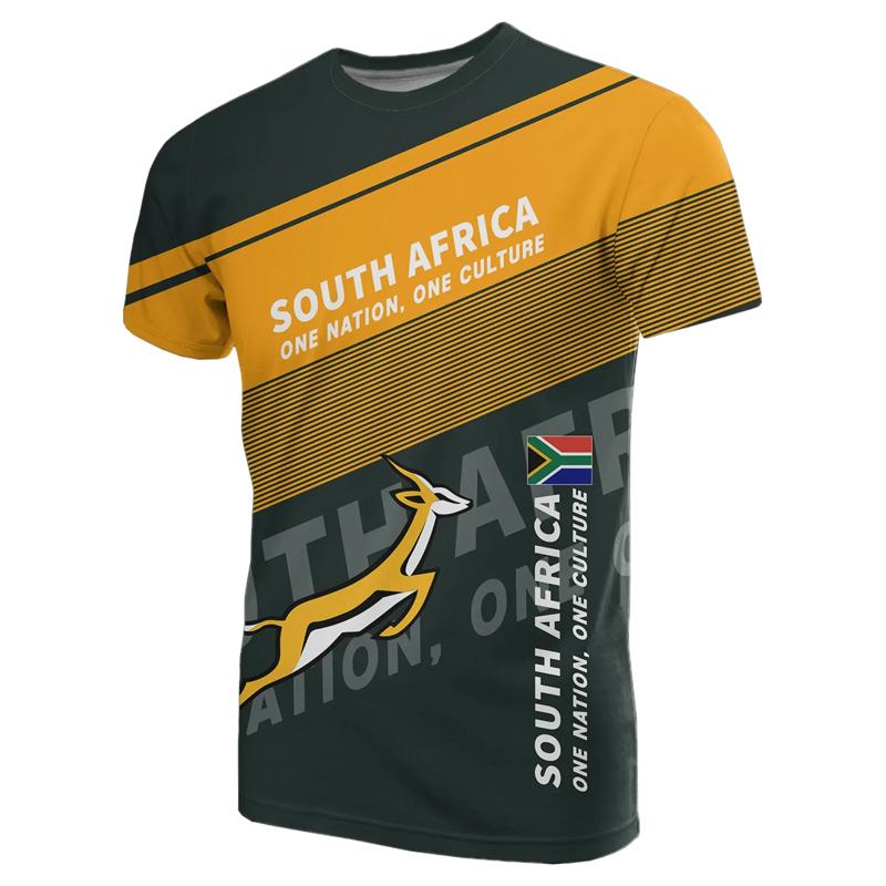 HerSight Zuid-Afrika Kaart Vlag Grafisch Mode Springbok 3D Print T-shirts Mannen Kleding Embleem 6XL