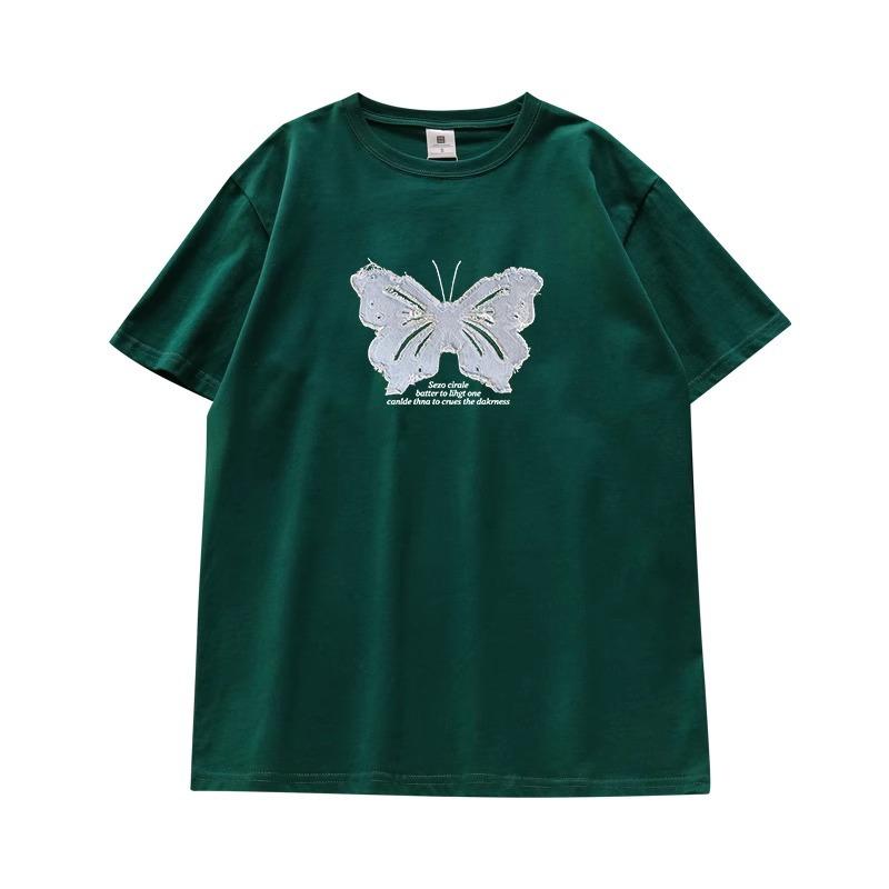 Butterfly Short-sleeved T-shirt Women's Summer New Design Sense Niche French Sweet Top Korean Chic Pure Cotton Half-sleeve