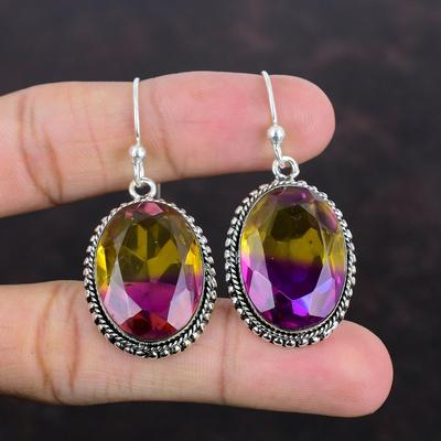 Faceted Ametrine Earrings Gemstone Vintage Earring 925 Sterling Silver Earring Handmade Earrings Natural Ametrine Jewelry Gifts For Mother