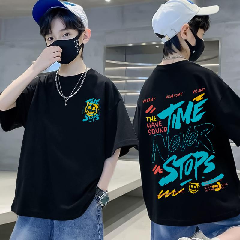

Children s clothing boy hip-hop pattern T-shirt summer loose short sleeved top T-shirt children s clothing 150