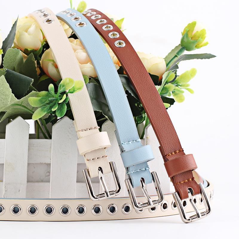 Women Belt Punk Cool Metal Buckle Adjustable Double Eyelet Grommet Leather Fashion Waistband for Jeans Dress Hole Waist Belt