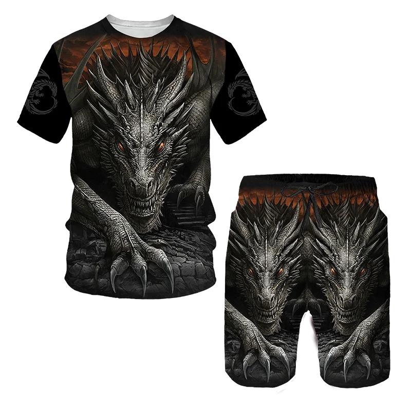 

2024 New Dragon Men s T-shirt Shorts Tracksuits Set 3D-Printed Vintage Dragon Print Streetwear y2k T-shirt Two-Piece Summer Set 4XL