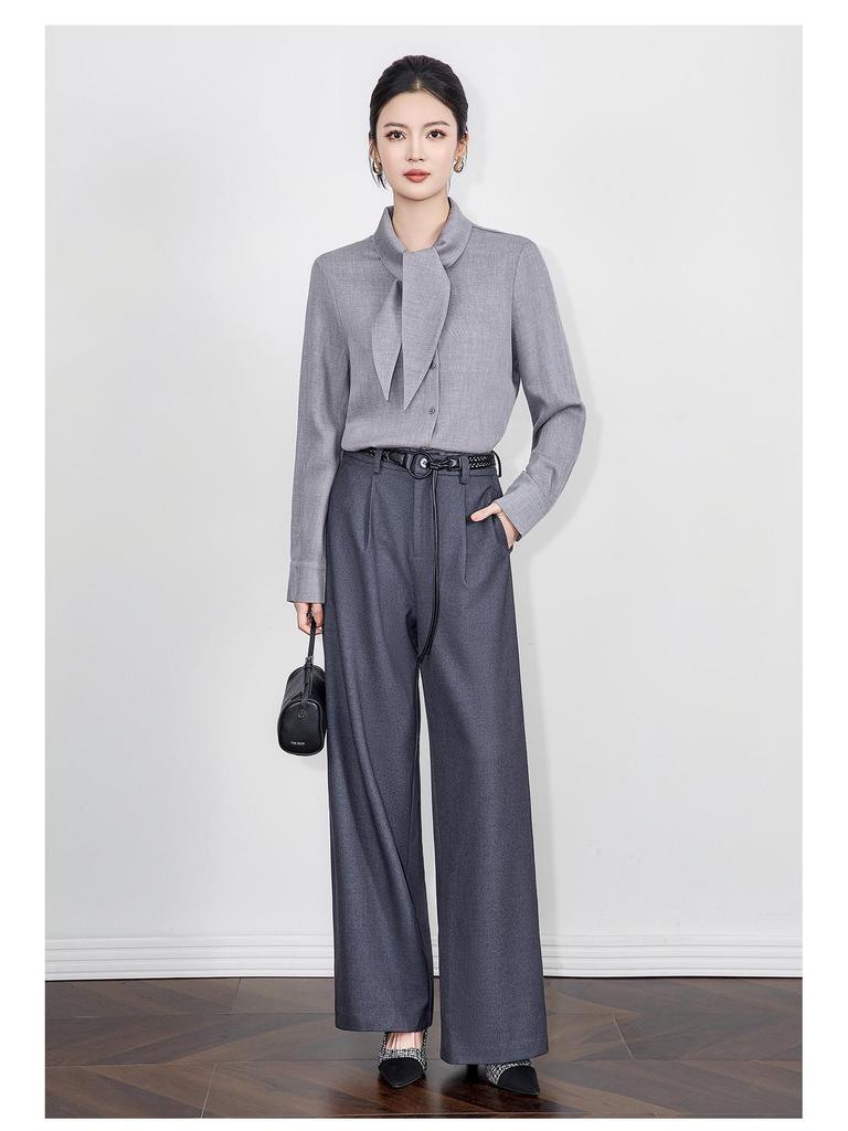 Tencel Wool Rabbit Ear Collar Lace-up Long Sleeve Women's Shirt for Autumn/Winter