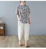 Floral Short-sleeved T-shirt Women's Plus Size Women's Spring and Summer Bottoming Shirt Casual Literary Blouse Loose and Thin