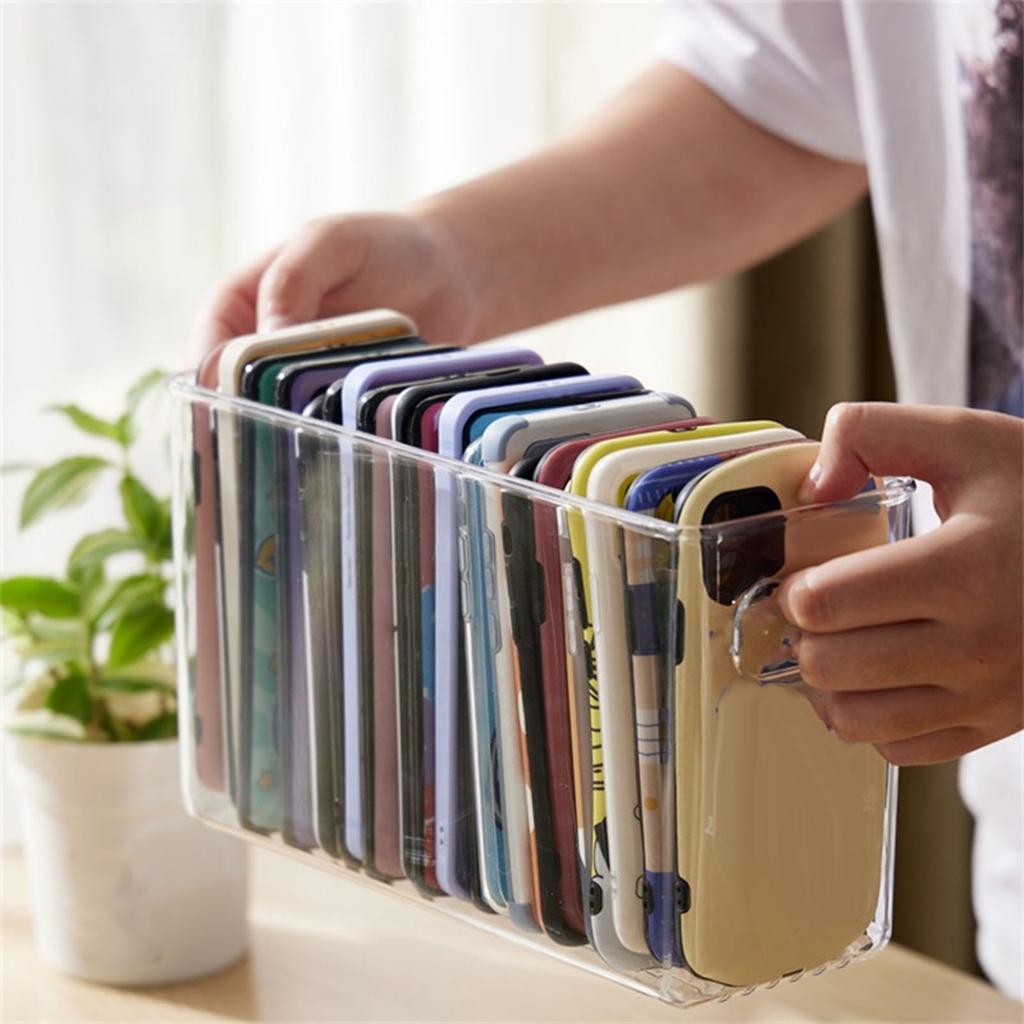 Clear Storage Bin Sturdy PET Transparent Desktop Phone Case Makeup Storage Organizer Home Dormitory Office