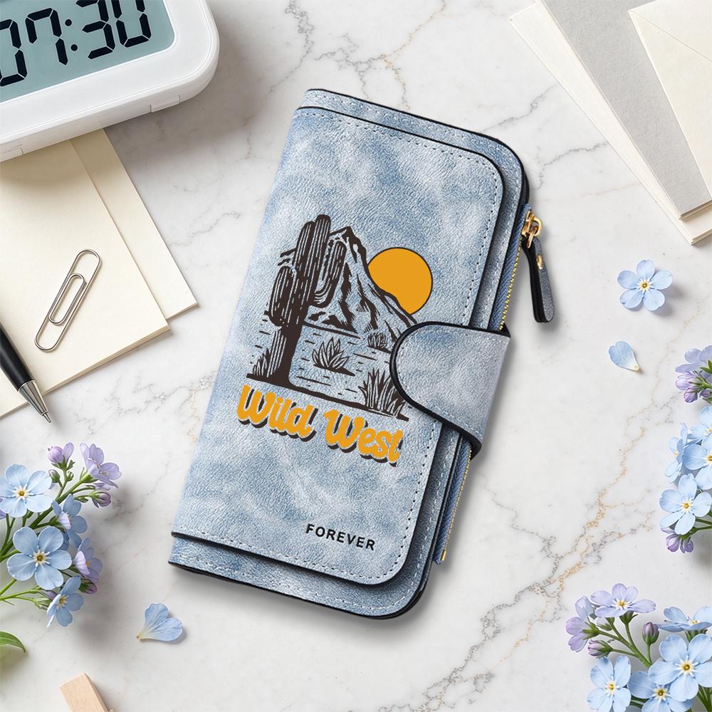 Wild West Print Long Wallet Fashion Portable Card Holder Casual Ladies Purse