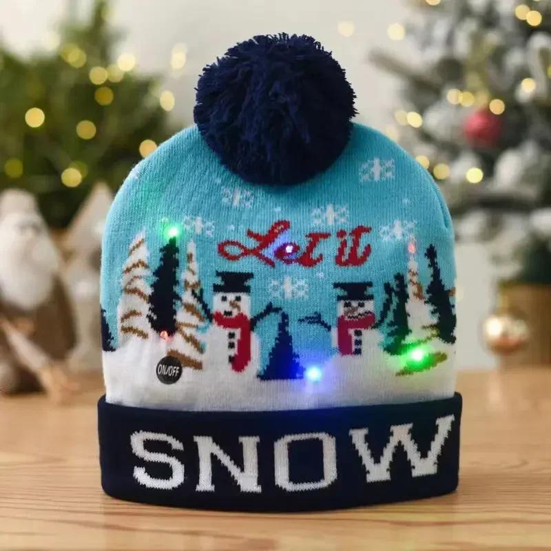 Creative Flashing Led Light Christmas Hat Snowman Winter Warm Color Knitted Cap Christmas Gift For New Year Xmas Party Decor