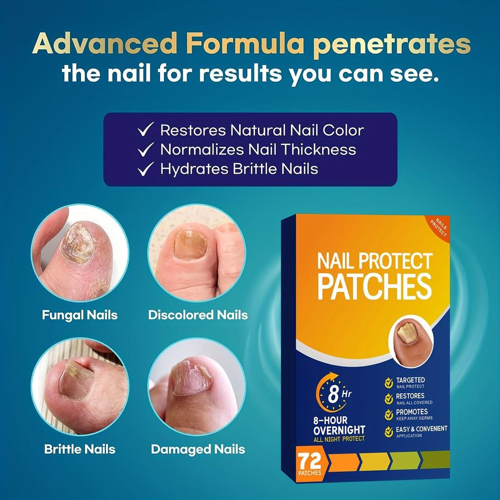 Fungal Nail Patches Hands And Feet Soft Nail Inlaid Nail Thickening Bright Nail Furrow Gray Nail Care Patch 72pcs