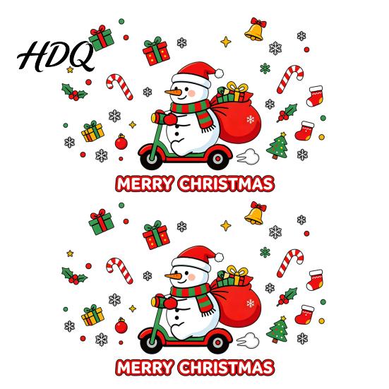 Decorative Glass Stickers Cute Snowman Scooter Christmas Static Window Cling Cartoon Merry Indoor Outdoor Holiday Decor Decal Waterproof Sticker for