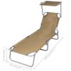 Folding Sun Lounger with Sunshade Steel Taupe
