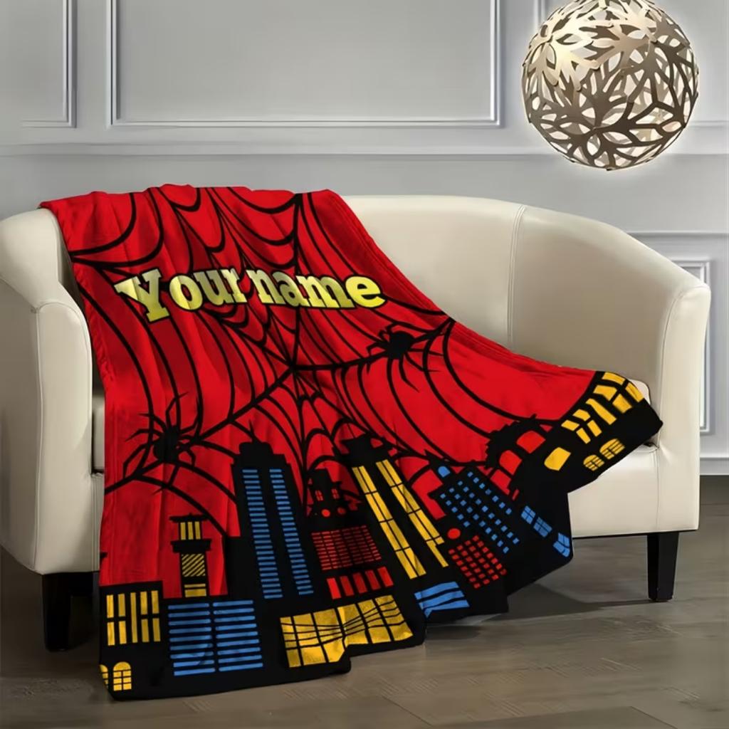 Custom Text Red Print Flannel Blanket, Warm Cozy Decor Throw, Perfect All-Season Gift Blanket
