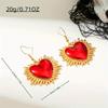 Gothic Retro Sacred Heart Gold Color Stainless Steel Red Drip Glaze Heart Shape Dangle Earrings for Women Bohemia Trendy Jewelry