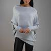 Solid Color Round Neck Ruched Pullover - European & American Style, Long Sleeve, Comfortable Knit
