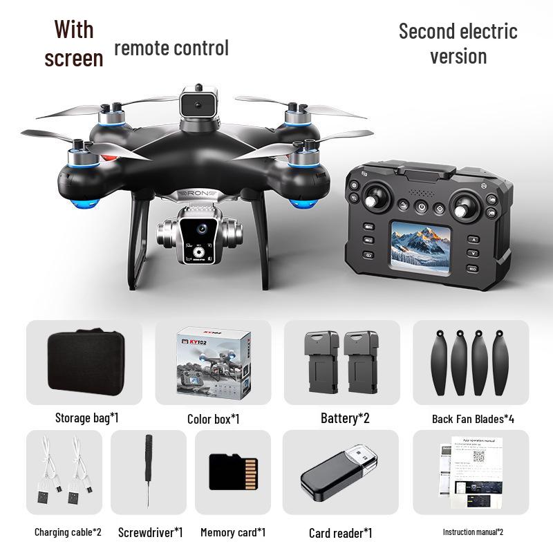 KY102 Drone with Screen Control, Optical Flow Positioning, Brushless Motor, and Four-Axis Remote Control.
