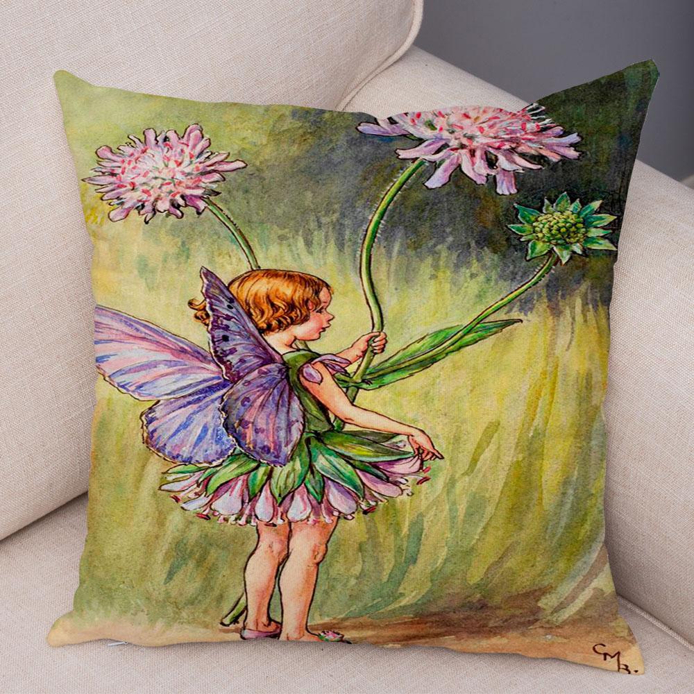 Colorful Fairy Tale World Elves Cushion Cover Decor Cute Cartoon Flower Girl Pillow Case for Sofa Home Polyester Pillowcase