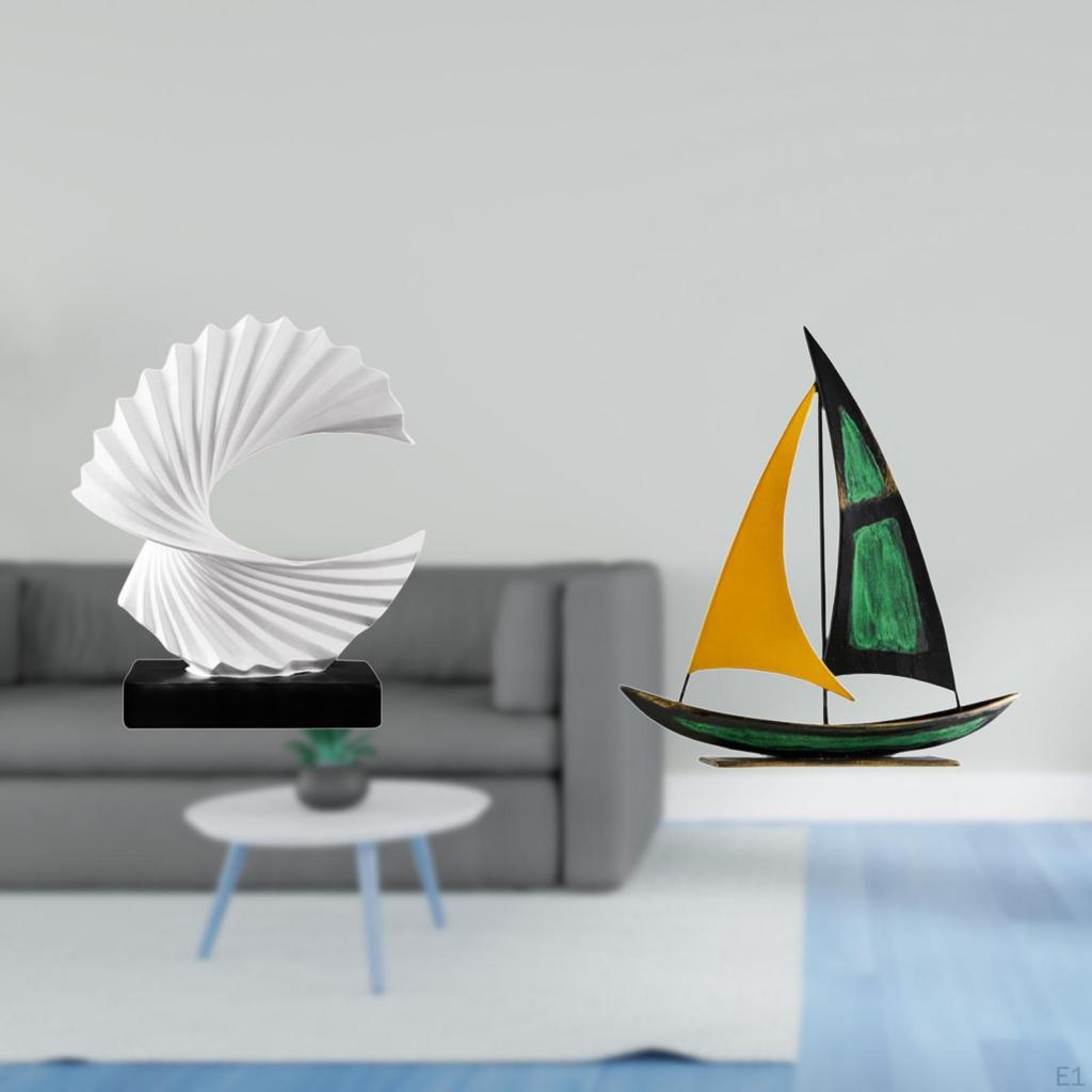 Wave Iron Sailboat Statue Desktop Ornament Delicate Abstract Sculpture Resin Figurine Feng Shui