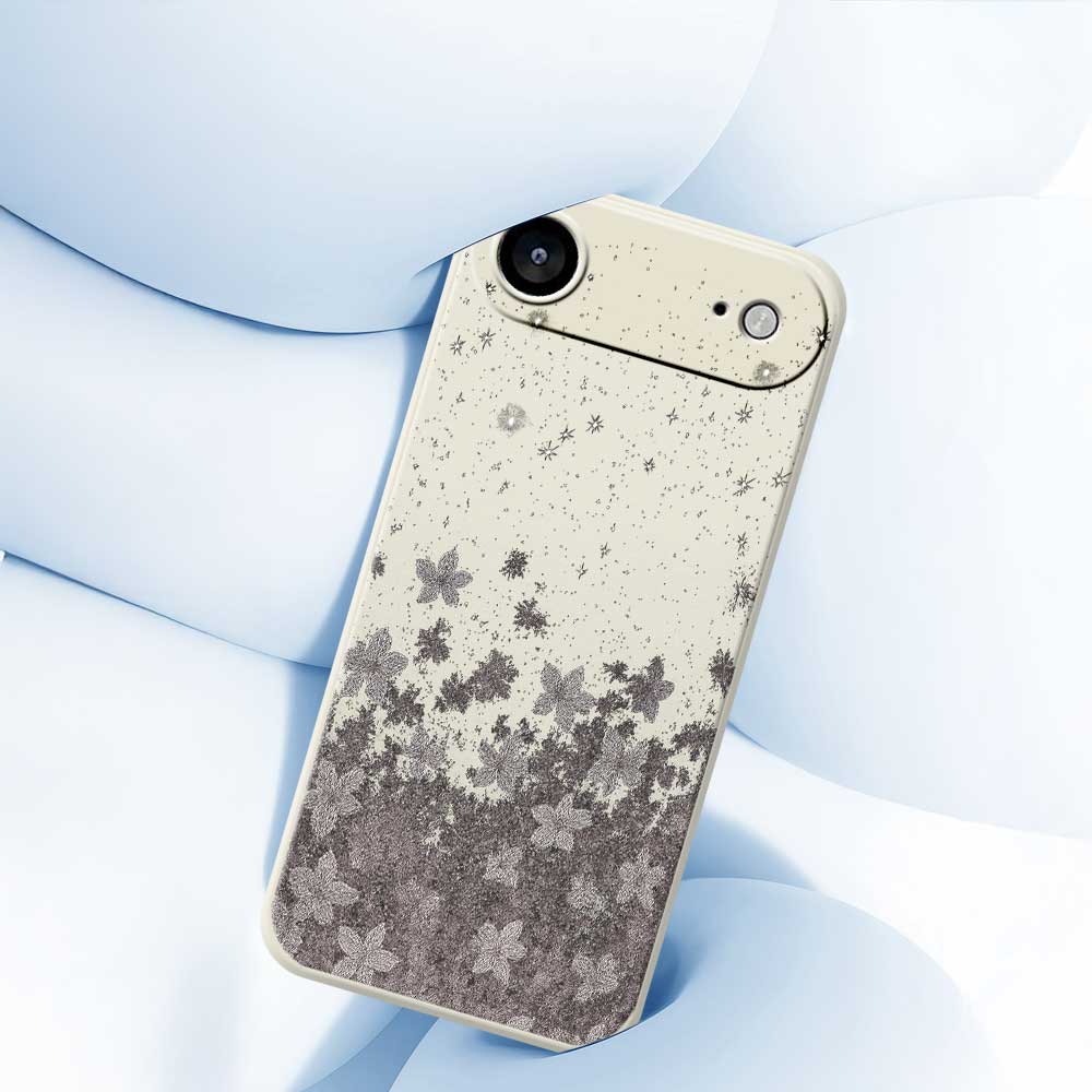 For iPhone 17 Air Case Grey Flowers Pattern Printing Straight Edge TPU Phone Back Cover