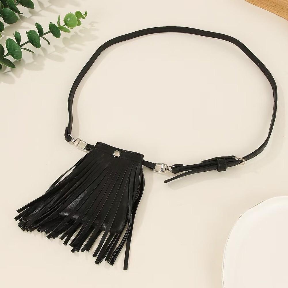PU Leather Waistband with Bag Zinc Zinc Alloy Pocket Belts Trendy Tassel Belt  Streetwear