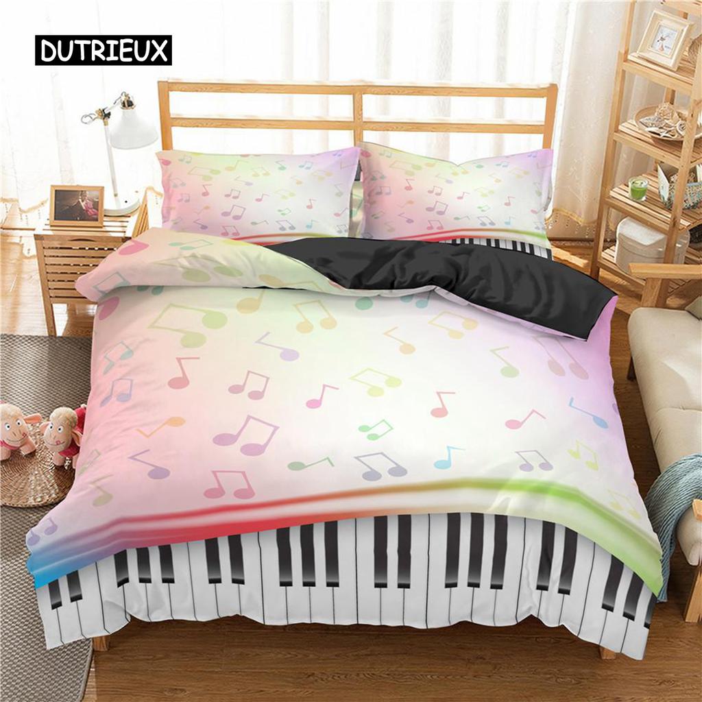 Piano Duvet Cover Set Black Piano Keyboard Music Note Kids Bedding Set Music Theme King Size 2/3pcs Soft Twin Comforter Cover